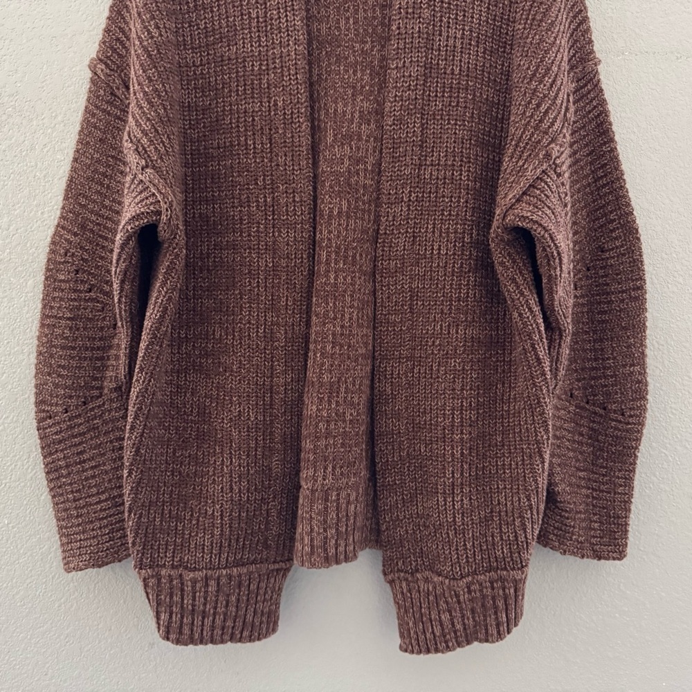 Free People High Hopes Cardigan Sweater Medium Brown Fisheraman Boho Chunky Prep - Picture 7 of 12